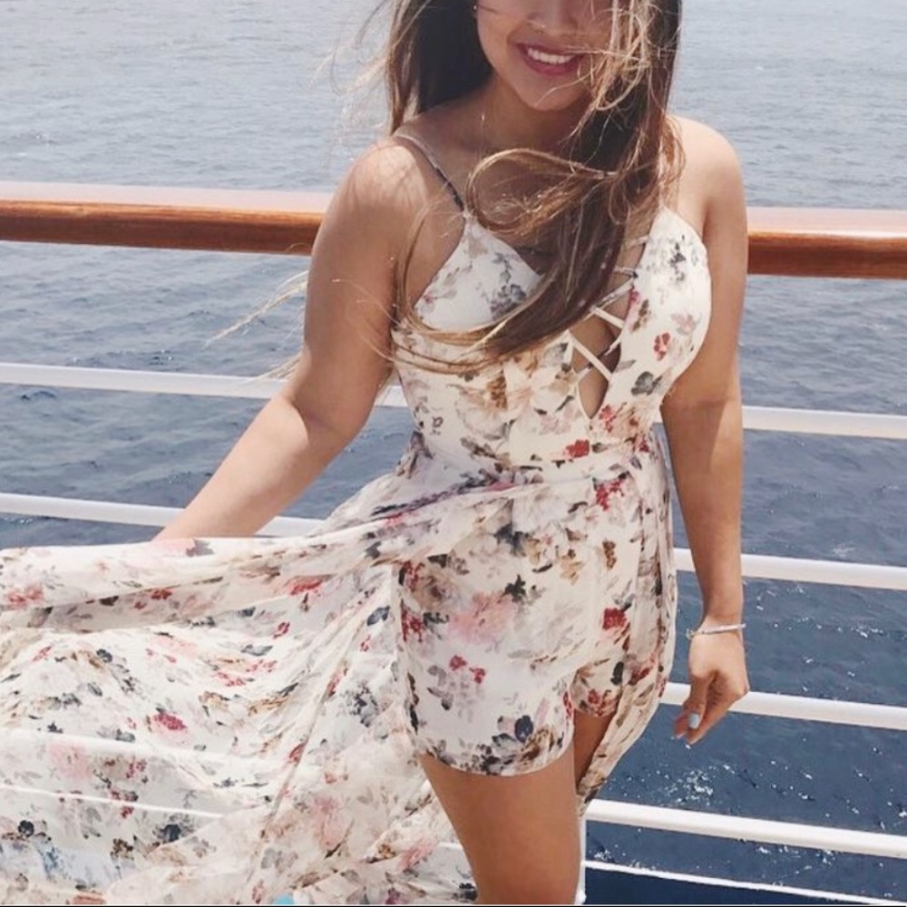 Floral print romper maxi overlay